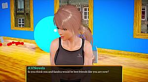 brunette with small tits teases big ass in erotic cartoon game family.