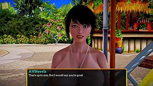 brunette with small tits teases big ass in erotic cartoon game family.