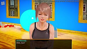 brunette with small tits teases big ass in erotic cartoon game family.