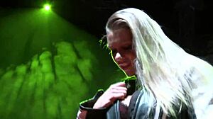 Skinny European Babes Rip Clothes For Dildo Show On Public Stage.