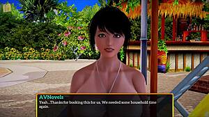 brunette with small tits teases big ass in erotic cartoon game family.