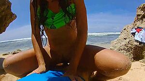 passionate outdoor sex on beach with orgasm, small waist, legs, and tits