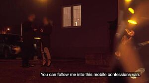 Waitress with natural tits gets roughly banged in van during break