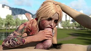 harley quinn goes wild, deepthroating a huge white cock with intense passion