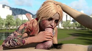 harley quinn goes wild, deepthroating a huge white cock with intense passion