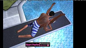 Intriguing Cartoon Scene Taken at Public Swimming Pool