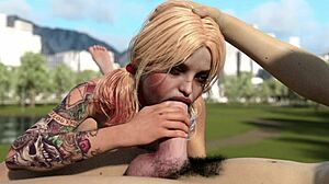 harley quinn goes wild, deepthroating a huge white cock with intense passion