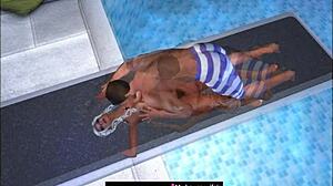 Intriguing Cartoon Scene Taken at Public Swimming Pool