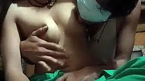 Indian bhabhi's boobs pressed and sucked hard by devar in homemade clip