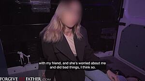 Waitress with natural tits gets roughly banged in van during break