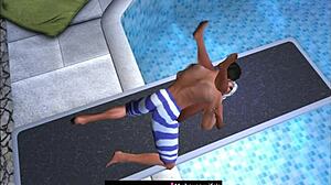 Intriguing Cartoon Scene Taken at Public Swimming Pool