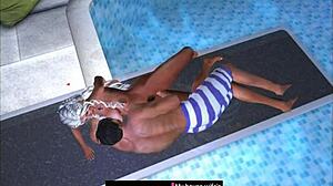 Intriguing Cartoon Scene Taken at Public Swimming Pool