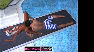 Intriguing Cartoon Scene Taken at Public Swimming Pool