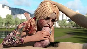 harley quinn goes wild, deepthroating a huge white cock with intense passion