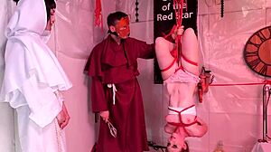 submissive teen rides cock in bondage scene