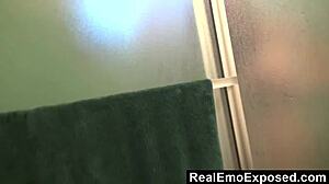 Surprising his girlfriend masturbating in the shower with toys.