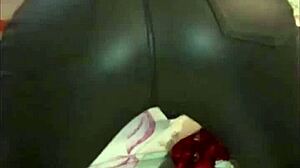 French Blonde Amateur Rocks Leather Pants and Lingerie in POV