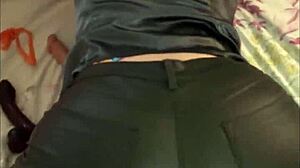 French Blonde Amateur Rocks Leather Pants and Lingerie in POV