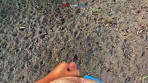 Brunette Amateur Masturbates Cock Under Bridge In Usa