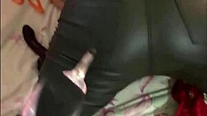 French Blonde Amateur Rocks Leather Pants and Lingerie in POV