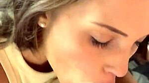 Busty teen BBW model delivers intense backstage POV blowjob during shoot.