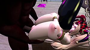 In Second Life, a black character interacts with Harley Quinn in an intriguing scenario