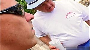 Big-boobed brunette hottie gets bent over for outdoor pussyfucking