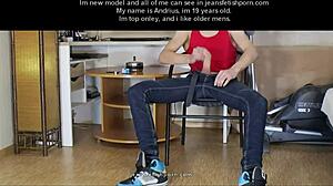 young gay boy jerks cock in jeans fetish