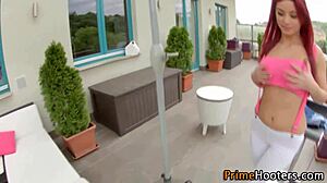 Redhead Applies Oil To Her Body Outdoors In High Definition