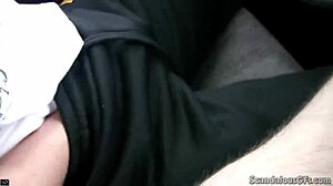 hot babe stroking cock in car while guy drives, caught on wild tape.