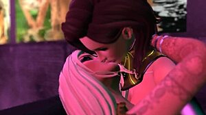 Mera Firelyte dances seductively at Kitty Club with intergalactic sluts in anime