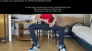 young gay boy jerks cock in jeans fetish