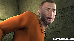 3d cartoon prisoner meets chubby black cop