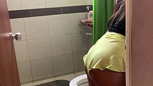 I fucked her in the bathroom with her big ass, almost got caught, then cumshot.