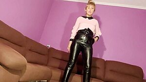 Femdom forces loser to eat cum as liquid lunch