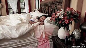 Black Hair Babe Humiliates Husband with Deepthroat and Hard Riding Cock