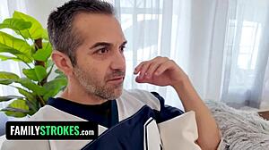 blindfolded stepmom craves dick, riding hard in thong for deep satisfaction