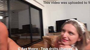 Threesome with slutty maid cleaning sperm from pussy 😏