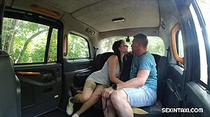 brunette and tattooed amateur intensely lick in taxi car