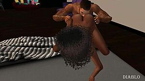 Ebony 3D cartoon babe shows off ass and tits in wild hentai scene