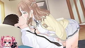 hot college girl riding and giving handjob