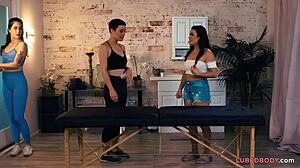 Massage Session Turns Wild for Olive Glass, Veronica Valentine, Evelyn Claire