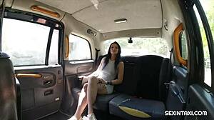 brunette and tattooed amateur intensely lick in taxi car