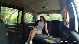 brunette and tattooed amateur intensely lick in taxi car