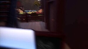 A sex doll performs a teasing dance in the monster girl island hentai game, showcasing her big and small tits.