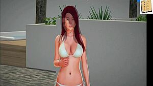 Redhead teen explores erotic ass in cartoon game