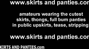 Redhead Britney Flashing Cute Striped Panties in Public