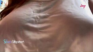 Wife, you're so hot shopping without a bra, teasing the seller.