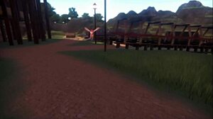 A sex doll performs a teasing dance in the monster girl island hentai game, showcasing her big and small tits.