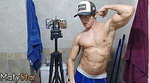 hey, wanna see me flexing muscles and cumming hard?